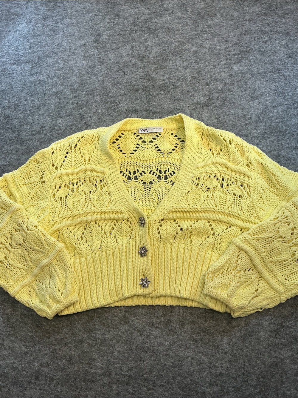 Zara Yellow Knit Cropped Cardigan Sweater Size S